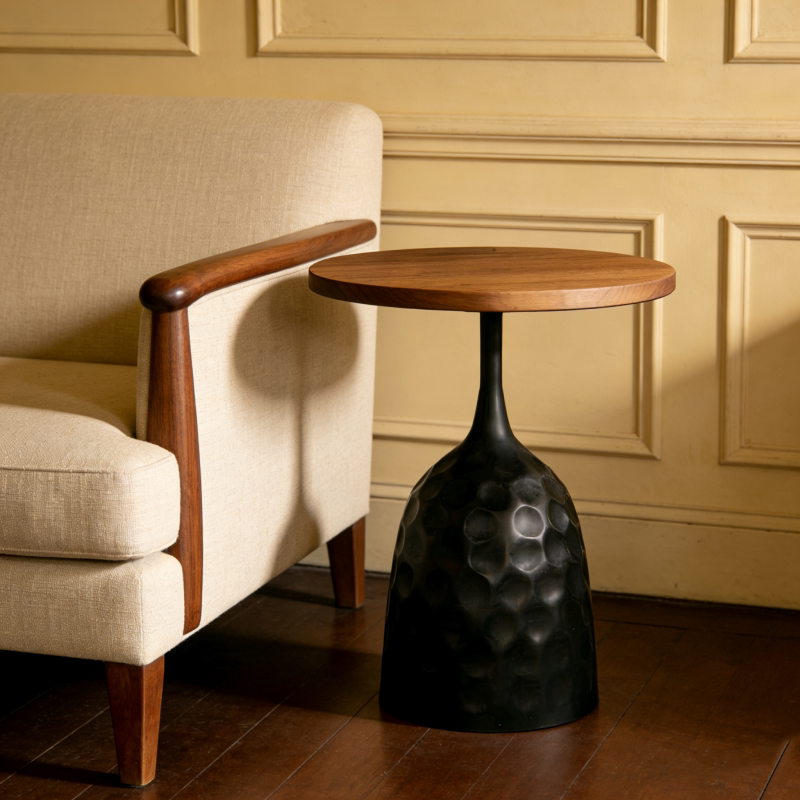 Wooden Vintage Sofa Side Table French Retro Round Coffee Table Bedroom Desk