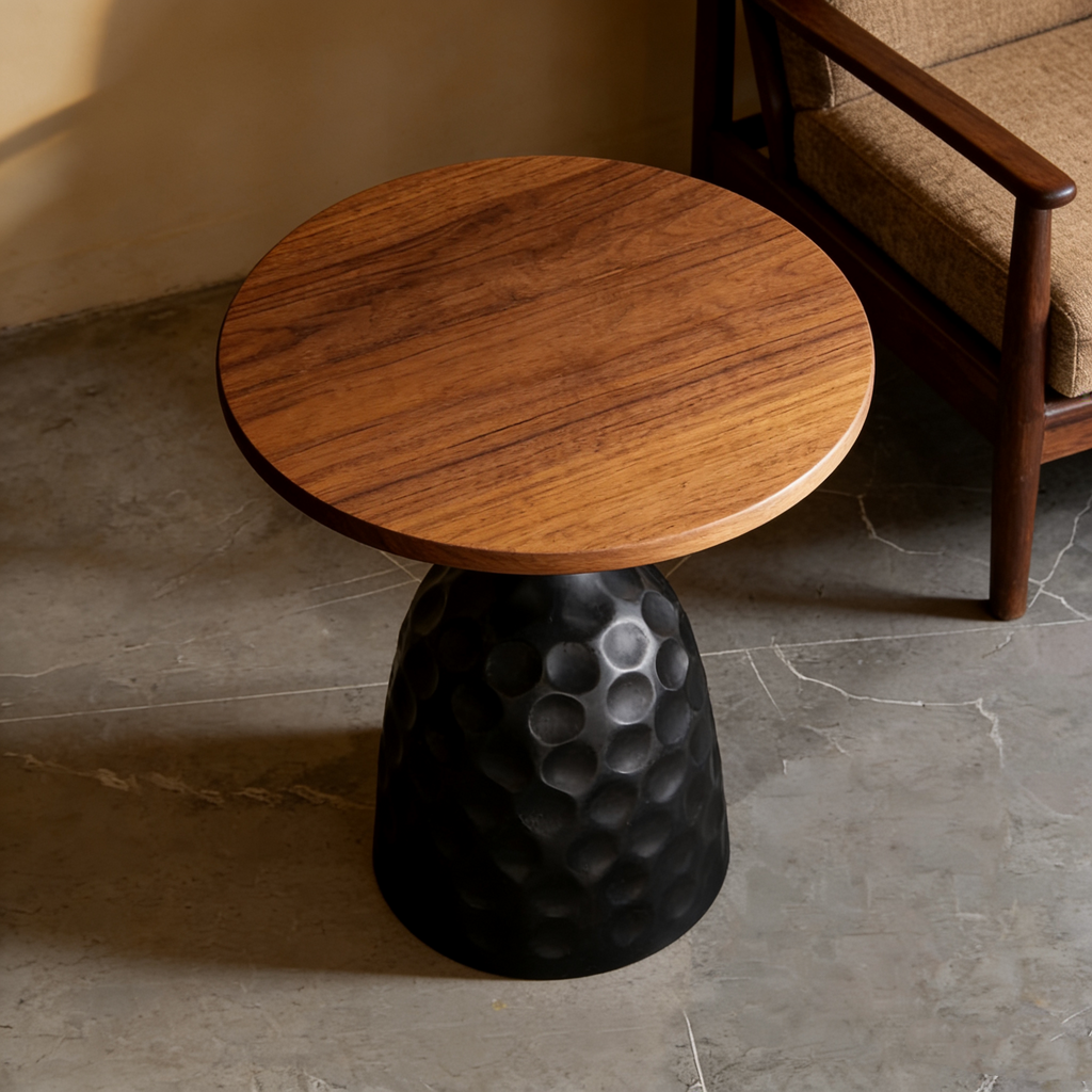 Wooden Vintage Sofa Side Table French Retro Round Coffee Table Bedroom Desk