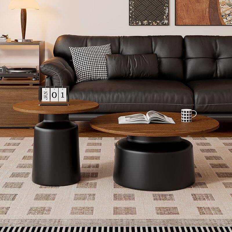 French Retro Wooden Coffee Table Vintage Round Set Small Living Room