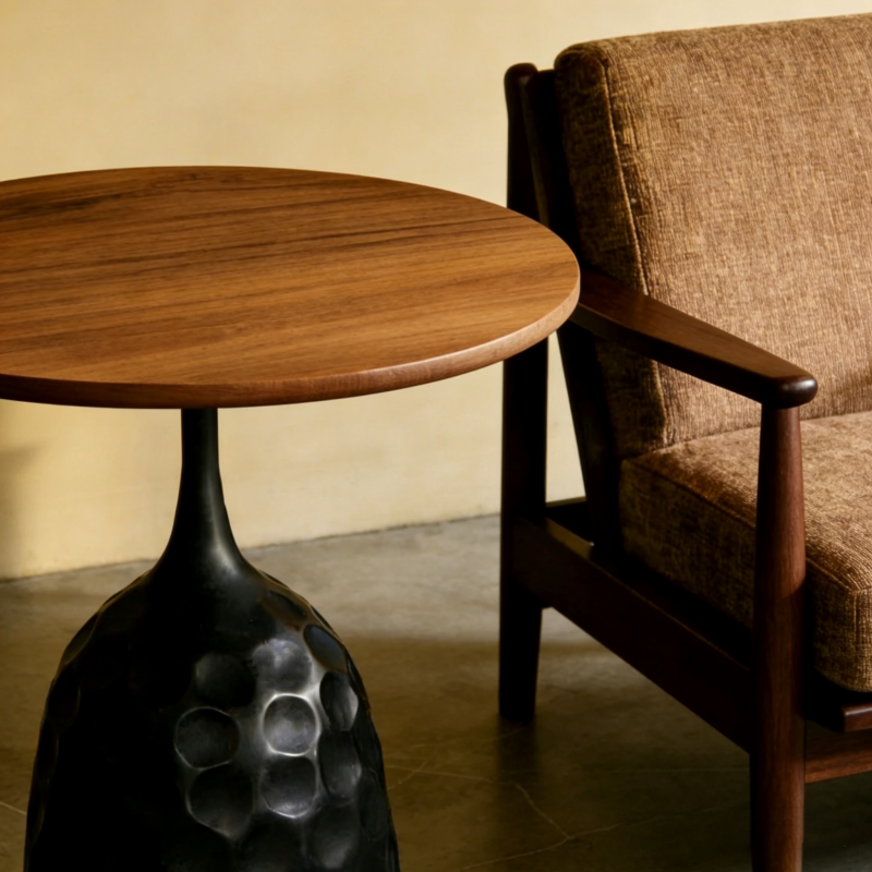 Wooden Vintage Sofa Side Table French Retro Round Coffee Table Bedroom Desk
