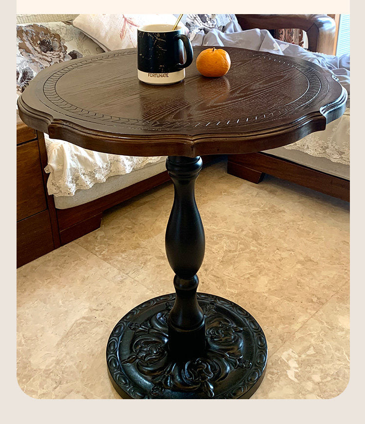 American Vintage Wood Sofa Side Table French Lounge Round Coffee Tea Table